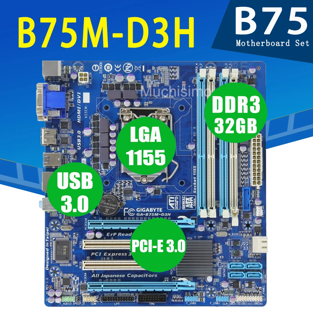 LGA 1155 для Gigabyte GA-B75M-D3H материнская плата + Intel Core i5 3470 CPU комплект материнской платы 3