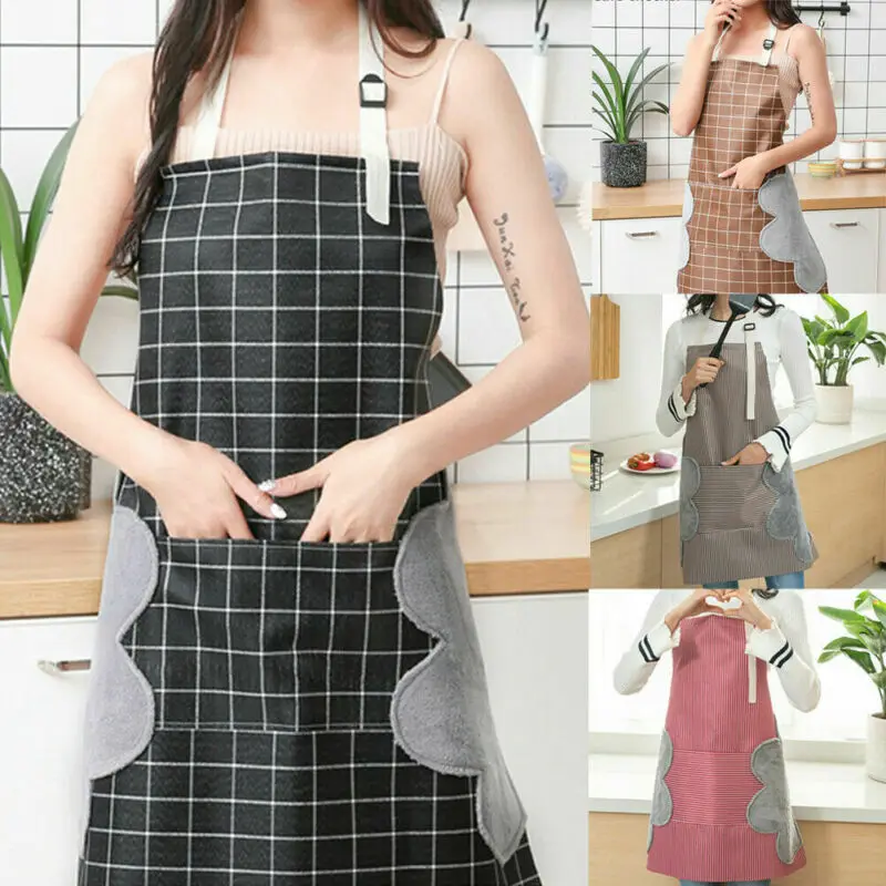 

Hand Apron Female Women Waterproof Anti-Oil Apron Restaurant Kitchen Cooking Chef Pocket Sleeveless Overalls Hanging Neck Apron