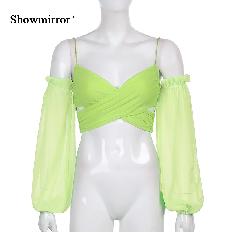 Сексуальный шифоновый сетчатый кроп-топ Showmirror с открытыми плечами Женская