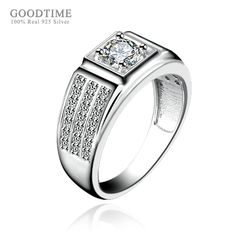 

Noble Man Rings Wedding 100% 925 Sterling Silver Ring Jewelry Accessories Crystal Zircon Rings For Male Husband Anniversary Gift