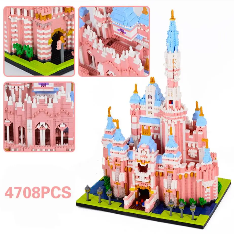 

Famous Amusement Park Micro Diamond Block Fairy Tales Princess Pink Castle Model Brick Toy Nanobrick Collection For Girls Gifts