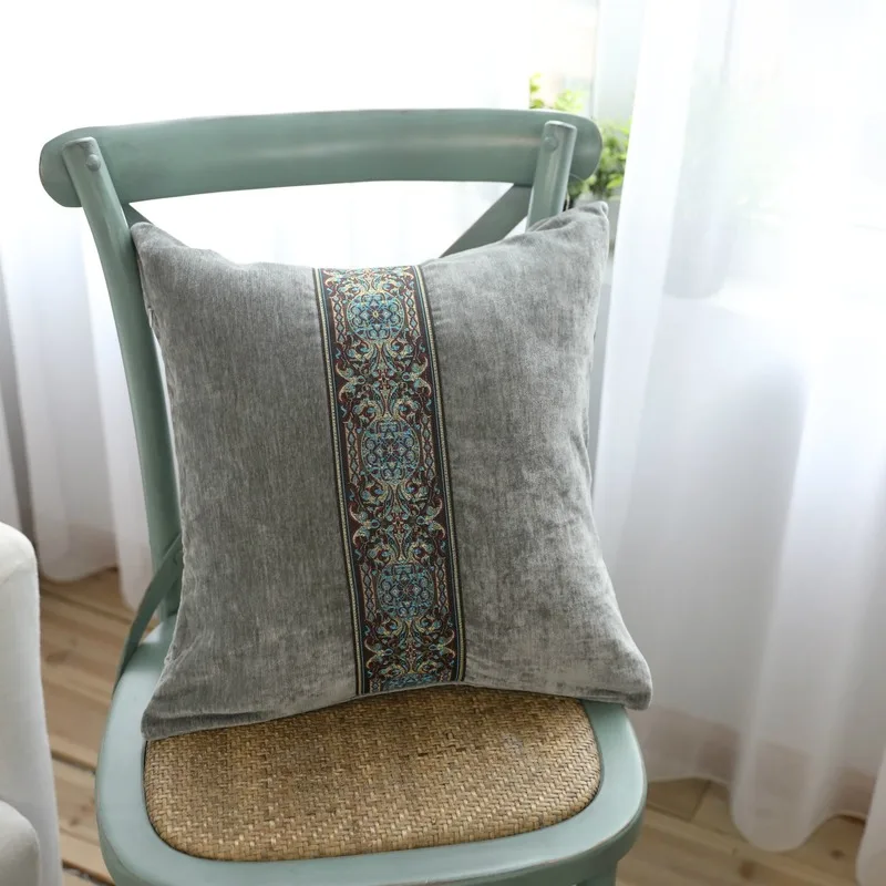 

Double-sided velvet embroidery home pillow car seat cushion sofa cushion cover gray without pillow core pillow decorative