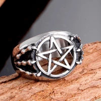 round hollow five pointed star pattern ring mens ring new retro fashion dragon claw wrapped metal ring accessorie party jewelry