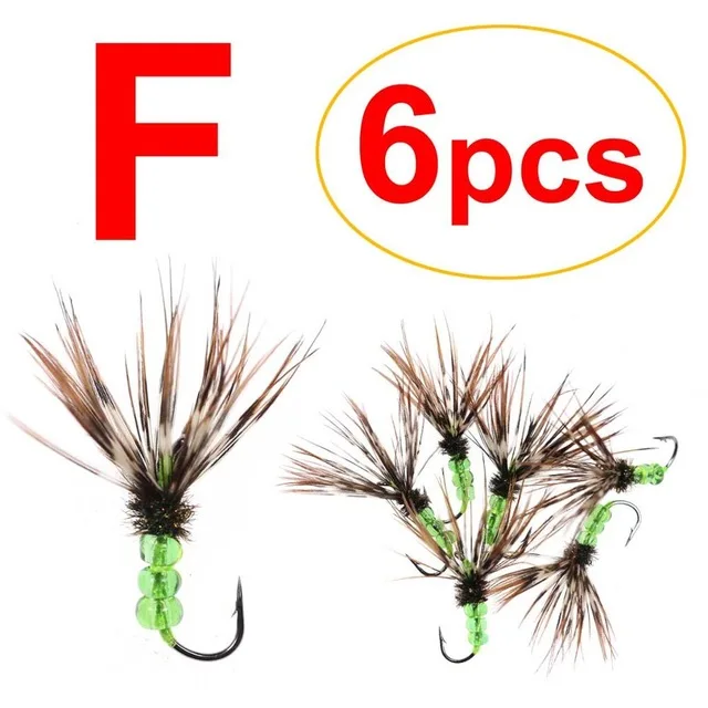 6PCS Type F Bimoo 6 шт.#12 Красный Зеленый Тенкара рыболовные наживки с Пластиковая бусина капельница превосходный простой коричневый Брук Радуга рыболовные крючки в виде мухи для ловли форели - Цвет: 6PCS Type F