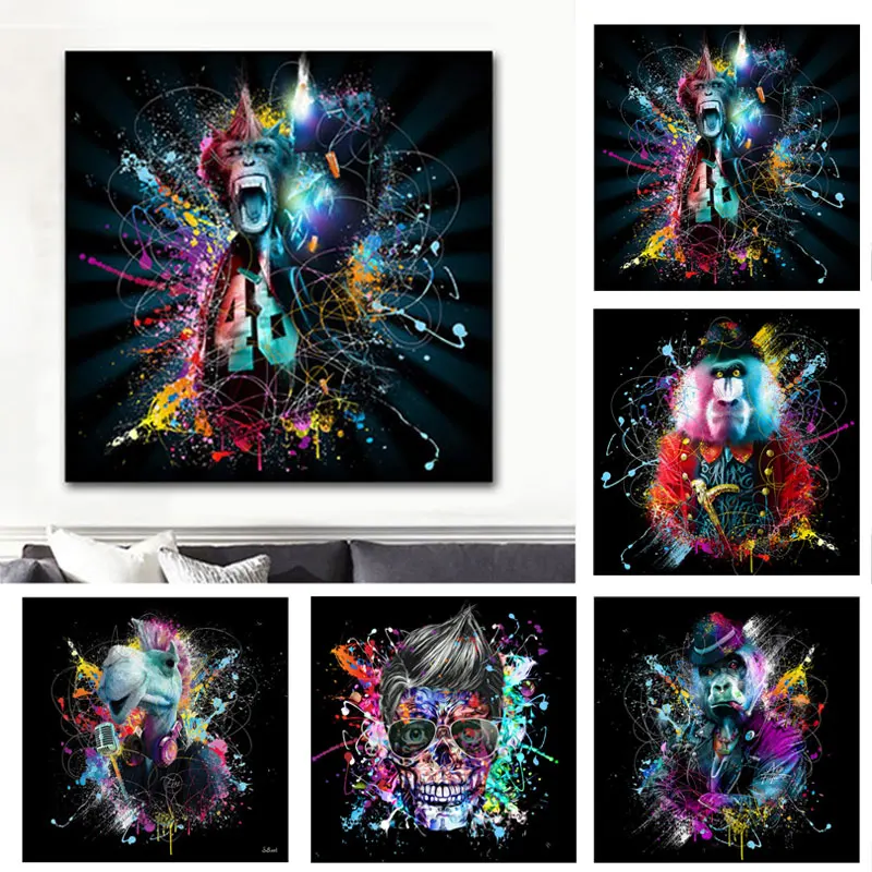 

Abstract Animal print Canvas oil Painting street Graffiti Gorilla Poster Mural Art Monkey Wall Pictures for Living Room Decor