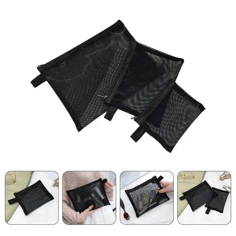 

3pcs Multi-functional Mesh Makeup Bags Portable Cosmetic Bags Toiletry Bags