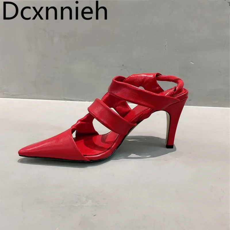 

Cow leather Latest Sexy Retro High Heel Pointed Toe Slim Sandals Woman Casual Party Spring & Autumn Slippers Women Red 2021