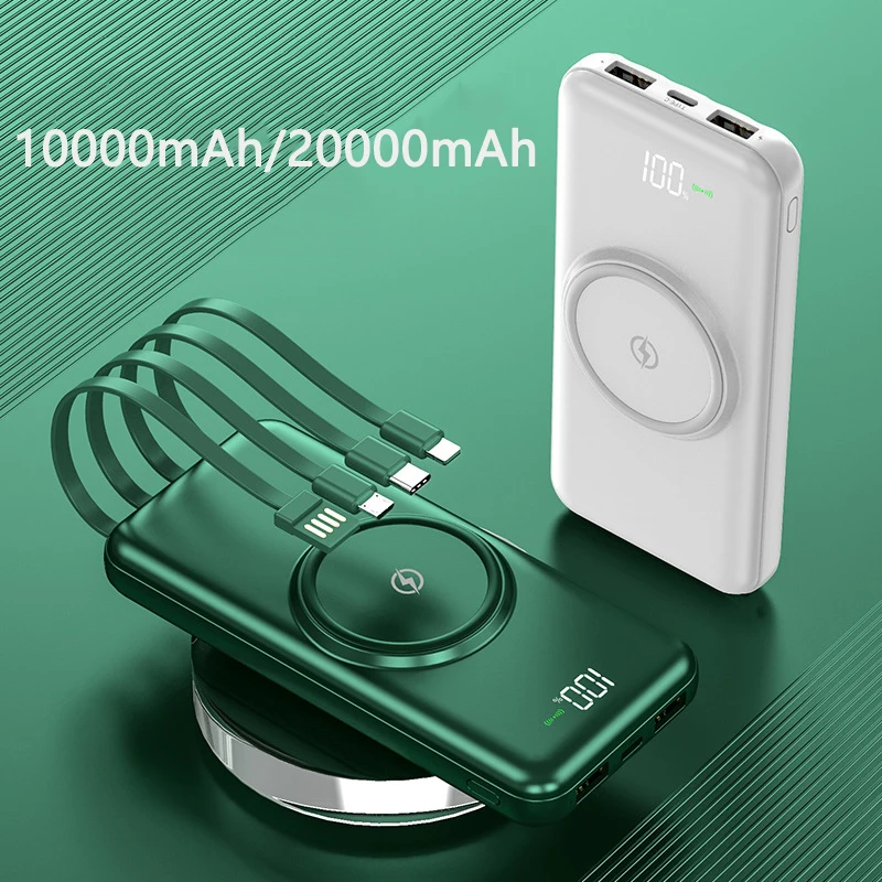 20000mah power bank qi wireless charger powerbank built in cable portable charger for iphone 12 11 samsung s21 xiaomi poverbank free global shipping