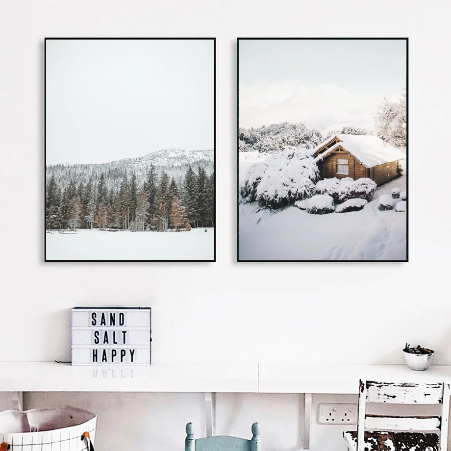 Alps Snow Mountain Deer Pine Forest настенная Картина на холсте скандинавские постеры и принты