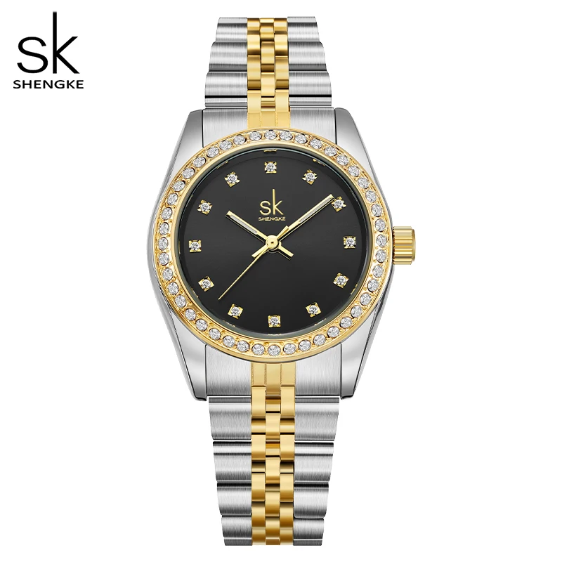 

Shengke 2021 New Luxury Gold Women Watches Bracelet Adjustable Band Rhinesstone Decorated JPN Quartz Movement Relogio Feminino