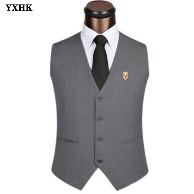 Высокое качество брендовый мужской облегающий жилет синий костюм Повседневная