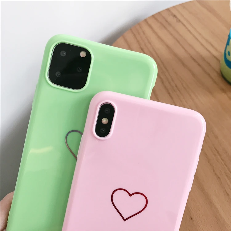 Однотонные силиконовые пары простое любовное сердечко чехлы для iphone XR X XS Max 6 6S 7 8