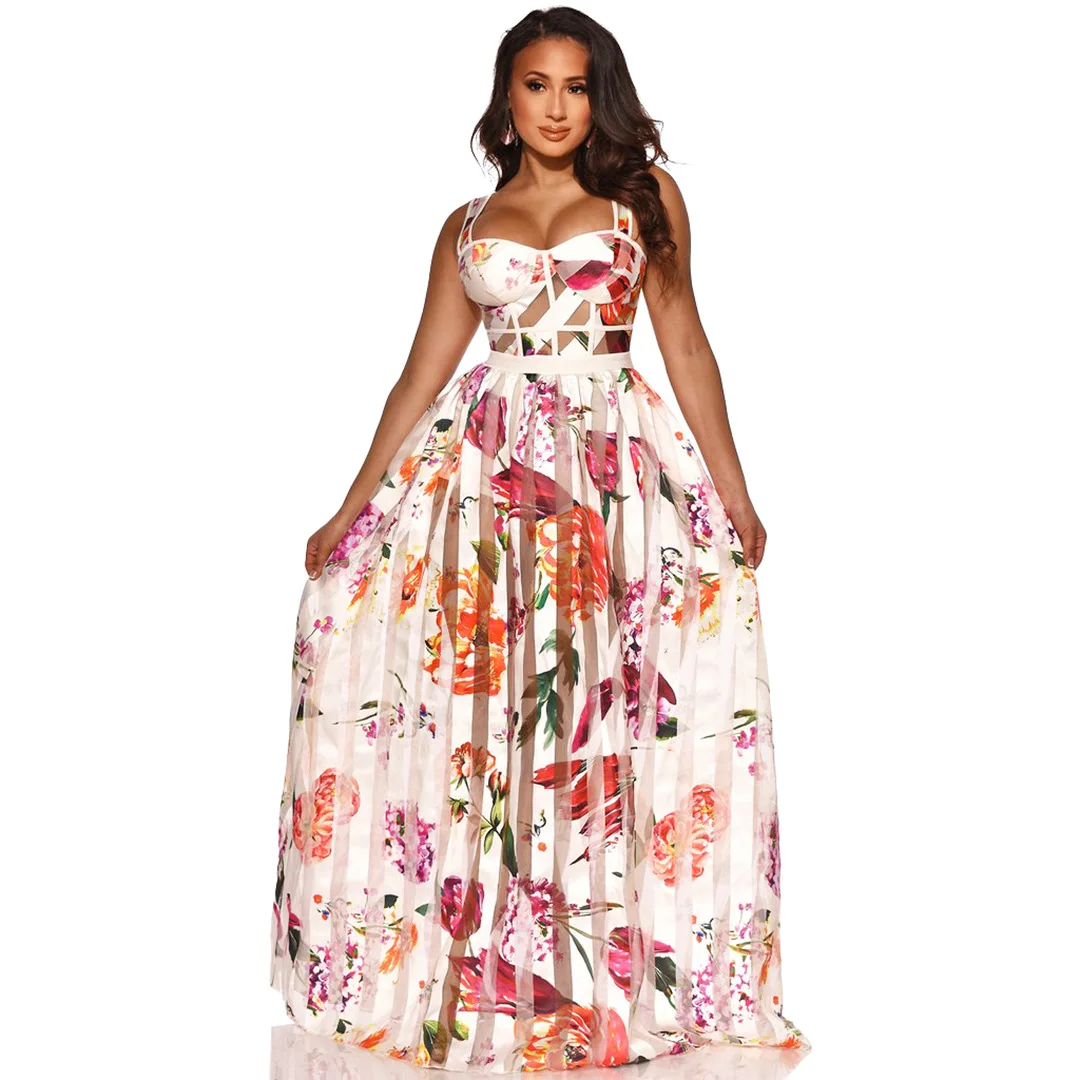 Women Beach Cover Ups Long Plus Size Swimwear Cover Up Dress Tunic Summer Swimsuits Kaftan Playa Pareo Strap Printing Floral