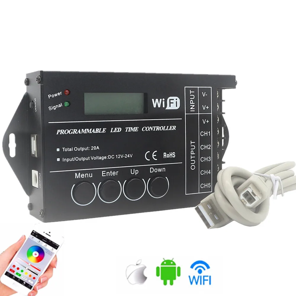Программируемый контроллер времени TC420 TC421 с Wi-Fi 5 каналов 12 В/24 В 20 А RGB