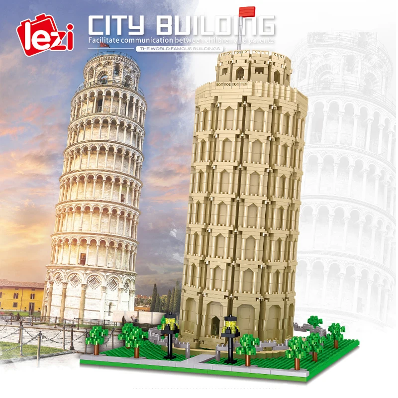 

Lezi 8043 г., наклонная башня Пизы, блок, мировая архитектура, мини-алмазные блоки, кирпичи, строительные игрушки для детей, без коробки