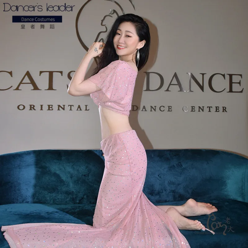 

2020 new summer belly dance suit female oriental dance practice clothes sexy sequin long skirt dance clothes