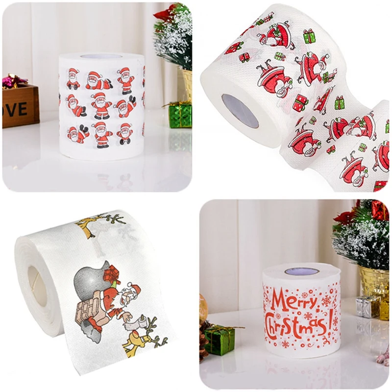 

2 Layers 10 Rolls Merry Christmas Hand Roll Paper Santa Printing Roll Paper