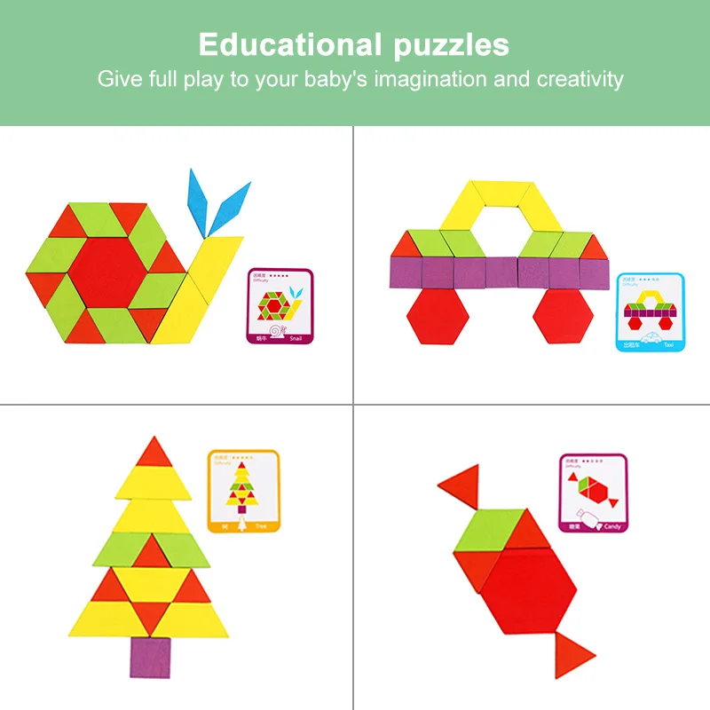 Пазлы для детей, детские деревянные головоломки Tangram, деревянные Обучающие игрушки Монтессори, обучающие игрушки для детей, 155 шт