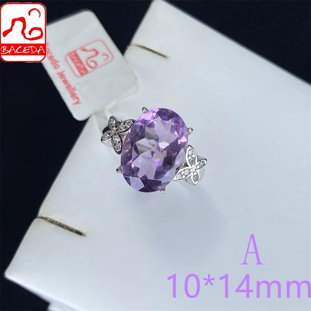 

Baceda Natrual Crystal Natural Amethyst Ring February Birthstone PrincessCut 6-14mm Adjustable/Free Size S925 for Women with Box