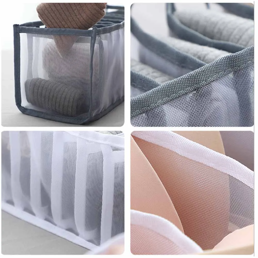 

3Pcs Multi-grids Underwear Storage Box Sock Bra Underpant Organizer Lattice Mesh Drawer Tidy Divider Practical Grid underwear