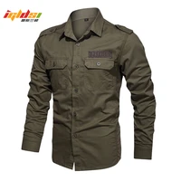 cargo shirts for men military style casual long sleeve tactical shirts mens spring pocket button male shirts letter printing