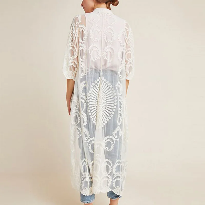 Новая кружевная накидка туники для пляжа длинное платье женский купальник