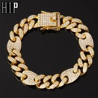 hip hop 12mm bling aaa iced out alloy rhinestones coffee bean miami cuban link chain bracelet for men rapper jewelry