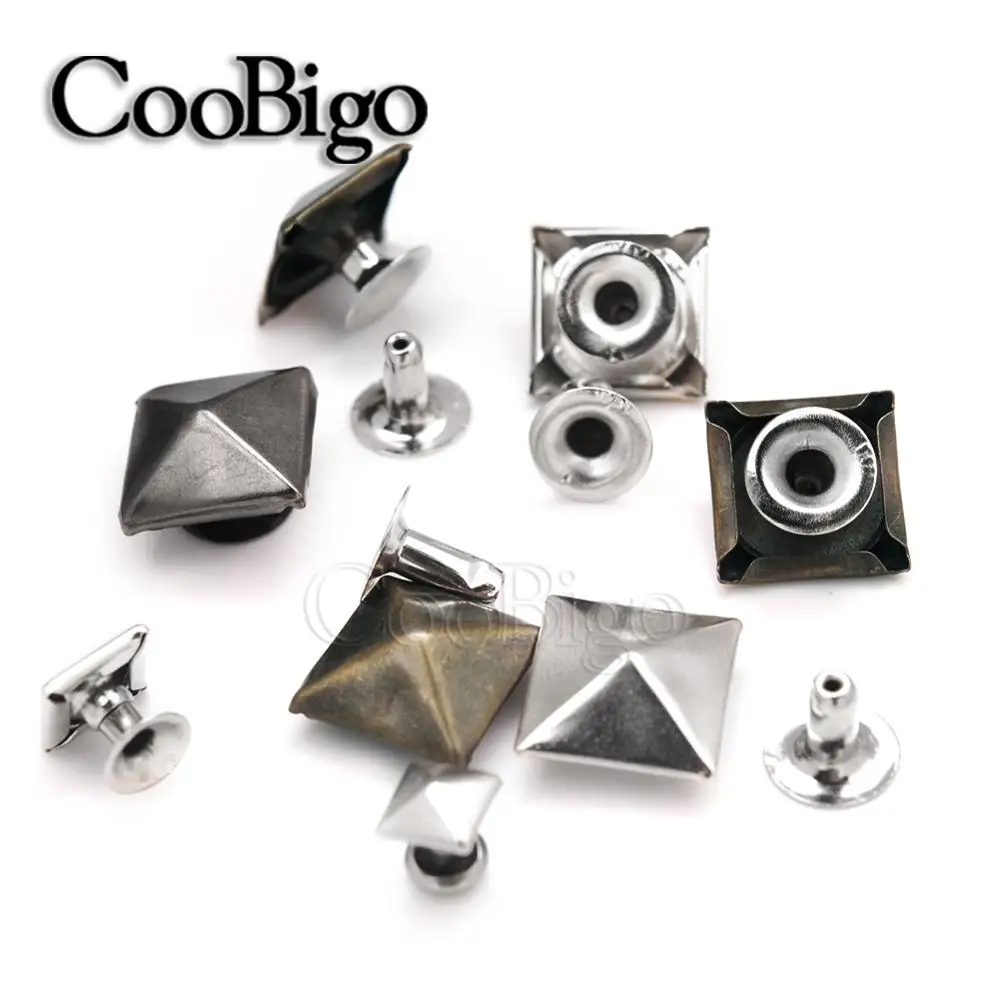 100 шт. квадратные пирамидальные базовые шипы в стиле панк для одежды заклепки