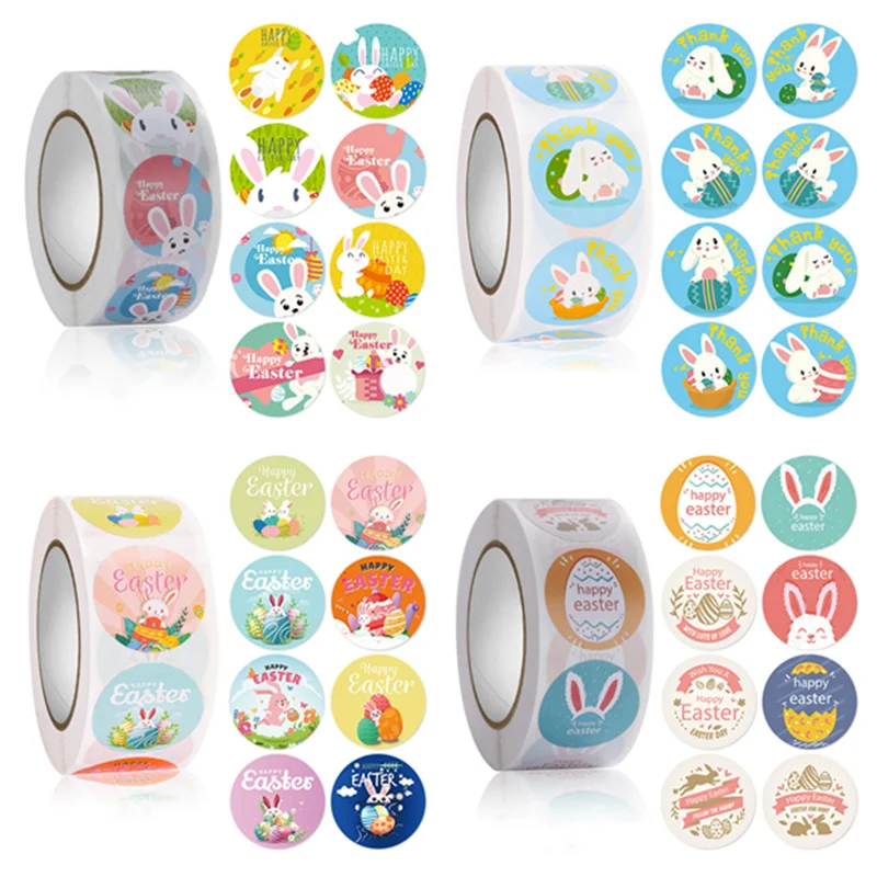 

500Pcs Easter Eggs Stickers Happy Easter Stickers Cute Rabbit Label Sticker for Easter Party Supplies Tags Kids Gift Bag Decor
