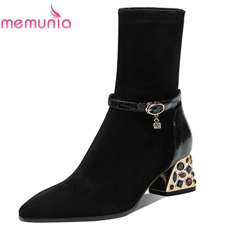 

MEMUNIA 2022 New Arrival Women Winter Boots Square Heels Ladies Boots Fashion Hand Made High Quality Elegant Ankle Boots