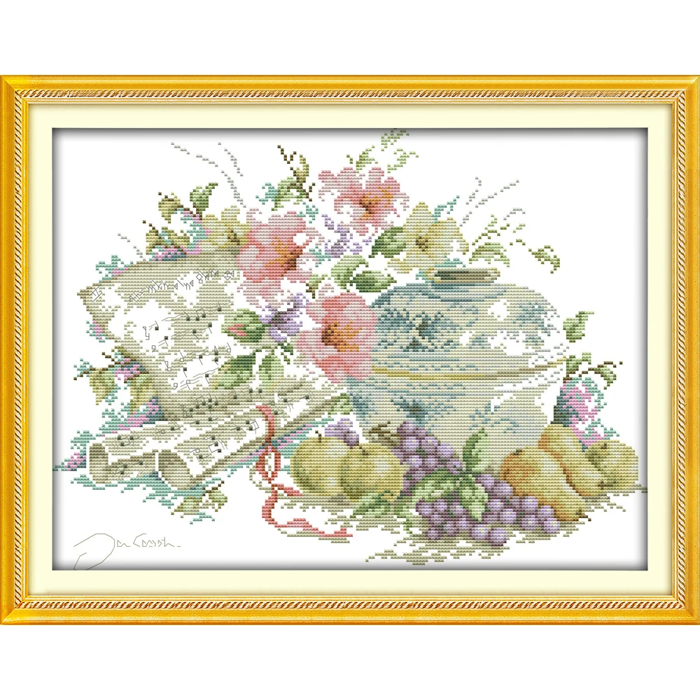 

Joy Sunday Fruit And Music Chinese Cross Stitch Kits Ecological Cotton Stamped Printed 11CT DIY Gift Wedding Decoration For Home