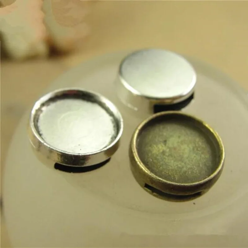 

50pcs/lot Round Cabochons Bases Jewelry Settings 8x2mm Hole Bases Bezel Trays Fit 12mm Cabochon Cameo DIY Necklace Finding