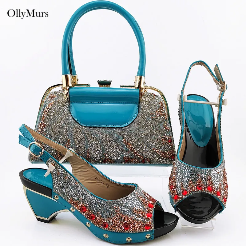 

Italian Woman Shoes And Purse Set For Party Large Size 38-43 African PU With Rhinestone Pumps Shoes Set For Party Dress