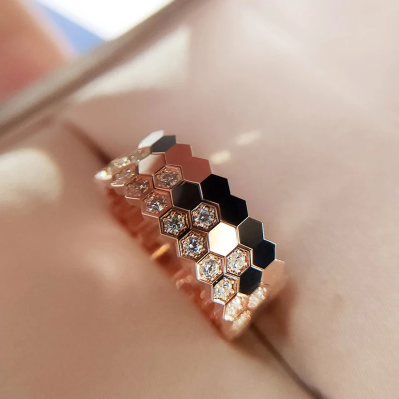 18K розовое золото кольца 925 Серебряные для женщин тонкие складные с Сотами