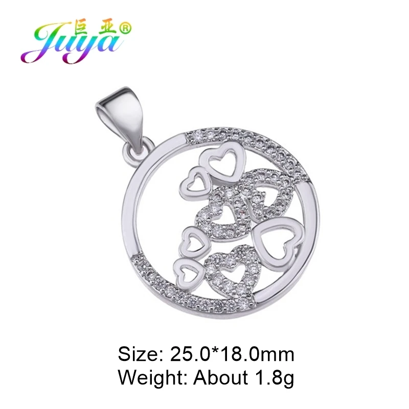 White Gold Juya DIY микро паве Циркон Любовь подвеска в форме сердца аксессуары для ювелирных изделий браслет ожерелье изготовление сережек фитинги - Окраска металла: White Gold