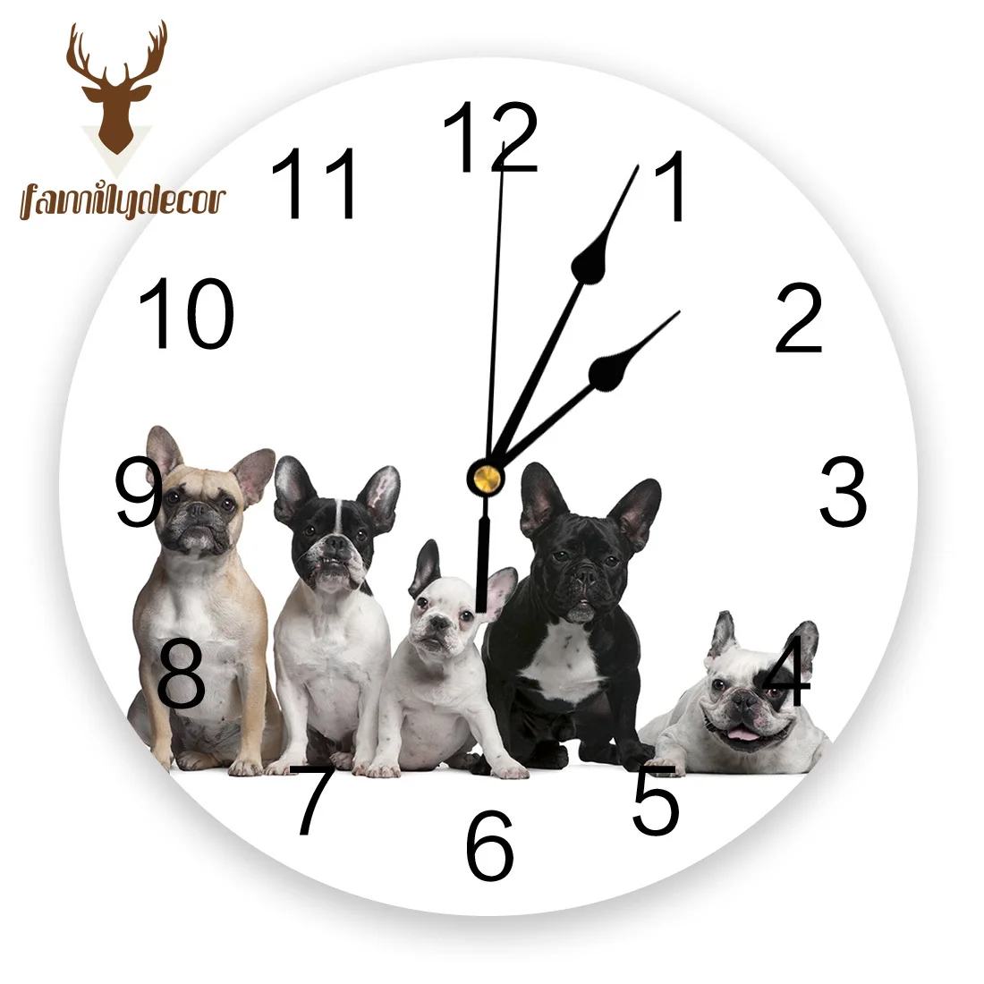 

French Bulldog PVC Wall Clock Modern Design Home Decor Bedroom Silent Oclock Watch Wall For Living Room