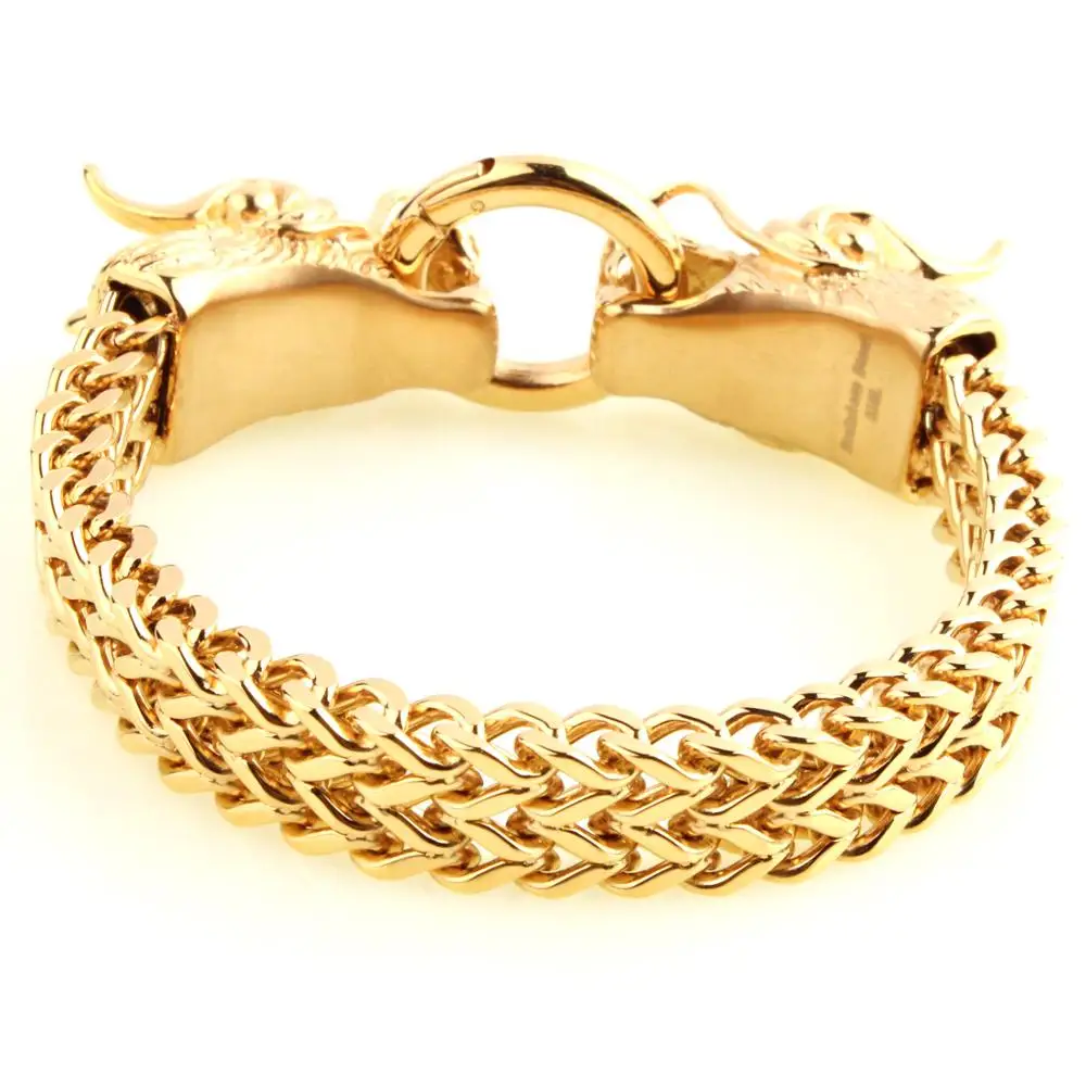 Браслет-цепочка мужской в стиле панк с двойной Головой Дракона елочку из