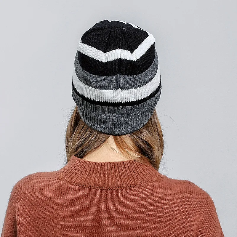 Зима Осень вязанные шапки бини для женщин и мужчин 2019 винтажные полосатые