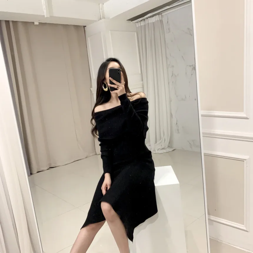 

TVVOVVIN Slash Women Dress Neck Irregular Knitting Dresses Asymmetry Off Shoulder Sexy Long Autumn Winter Dresses Women 72A7