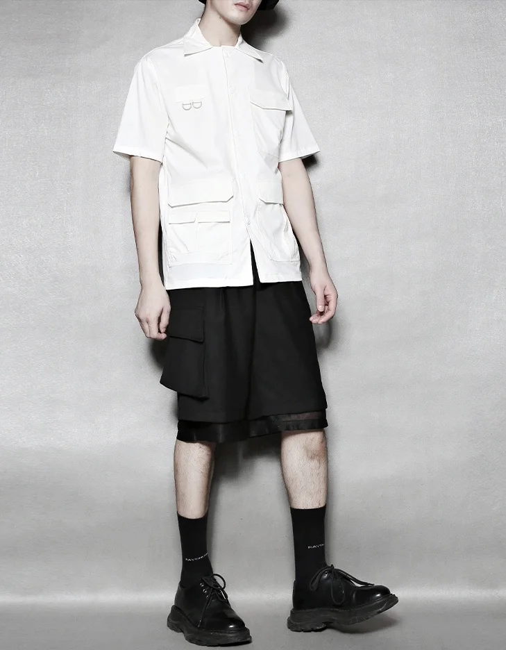 Ассиметричные двухслойные штаны с накладным карманом оригинальный дизайн