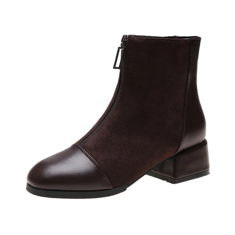 

2020 Black Brown Western Ankle Boots Women PU Leather High Heel Booties Heels Short Motorcycle Shoes Ankle Boots 35-42