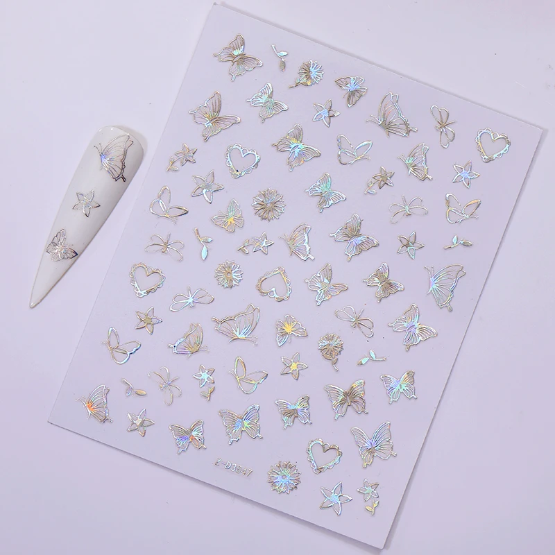 1 лист 3D цветные наклейки на ногти бронзовые и серебряные пустотелые бабочки