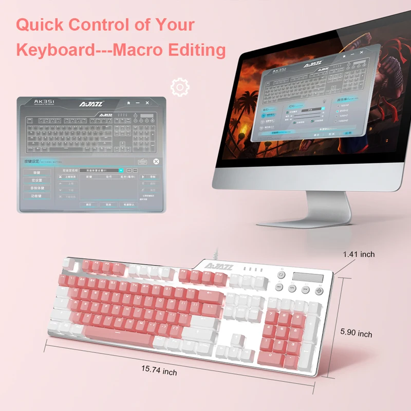 

104 Keycaps Mechanical Keyboard White Backlight Anti-ghosting Ergonomic Pink Gaming Keyboards Blue/Red Switch Wired Keyboard
