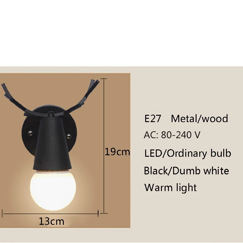 Креативный настенный светильник в скандинавском стиле с оленем E27 теплый для