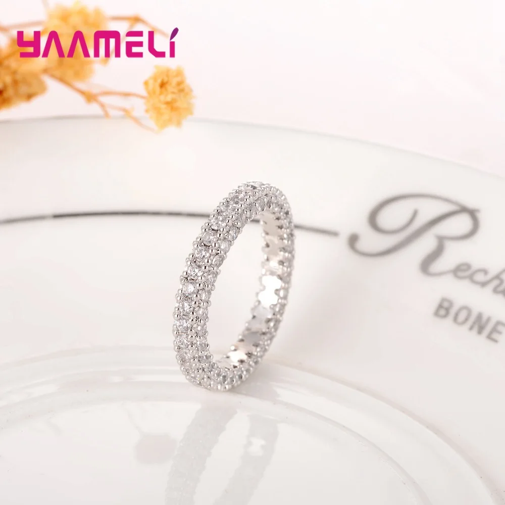 

High Class Full Cubic Zircon Micro Inlay 925 Sterling Silver Ring Male Female Simple Round Circle Loop Design Promise Jewelry