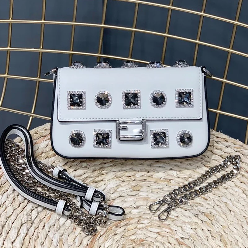

Heavy craftsmanship diamond-studded leather baguette ladies new style chain fashion all-match one shoulder diagonal bag