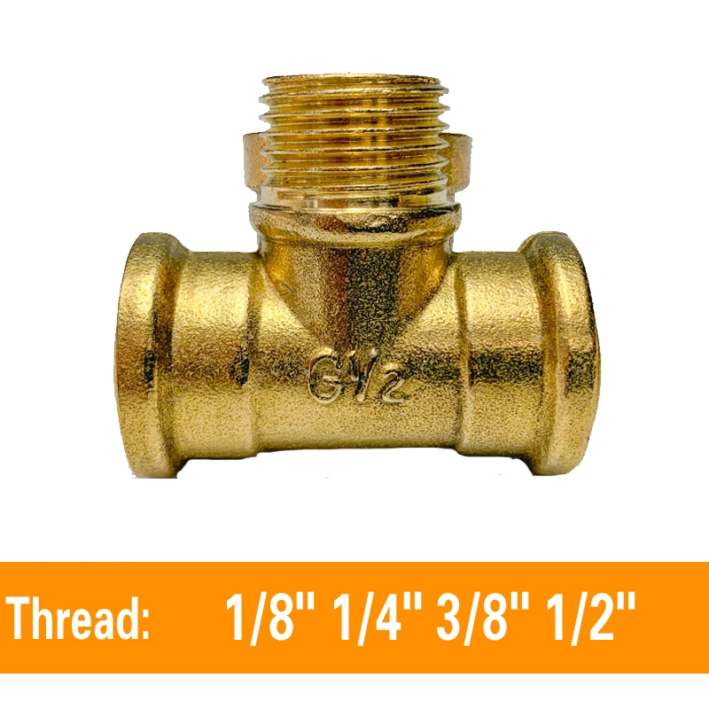 

MMM Tee Type Brass Pipe Fitting Male Female Thread 3 Way 1/8" 1/4" 3/8" 1/2" BSP Copper Fittings Water Oil Gas Adapter