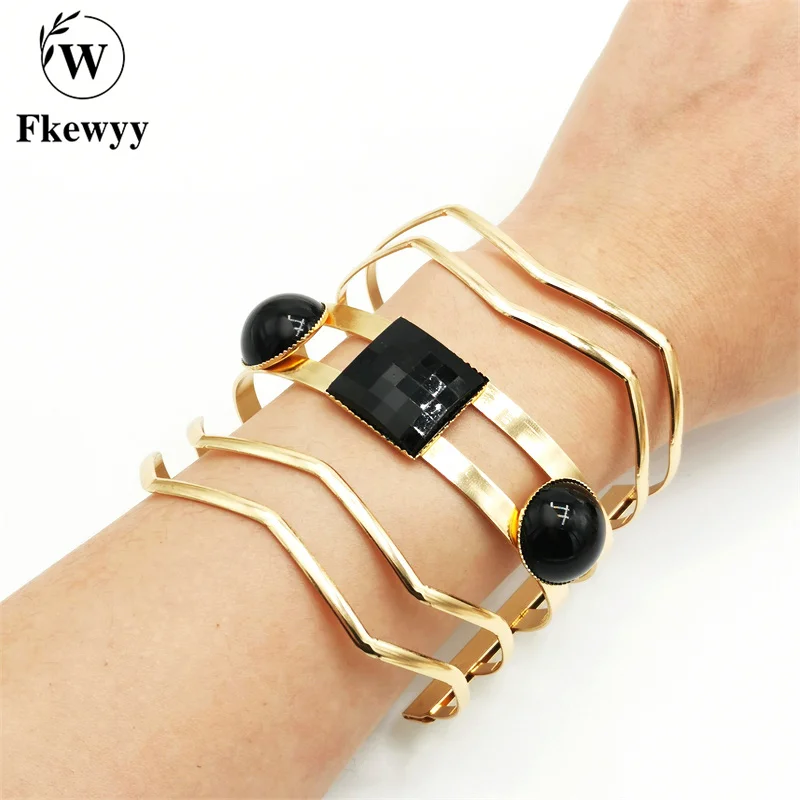 

Fkewyy Gothic Bracelets For Women Fashion Accessories Designer Luxury Jewelry Geometry Gold Plated Jewelry Gem Cuff Bracelet