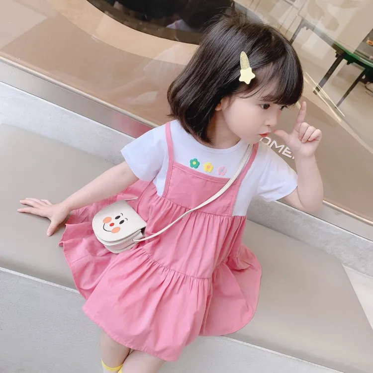 

Summer New Fashion Grils printing Dress Baby Patchwork Short Sleeve Dresses Kids Clothes Children Clothing