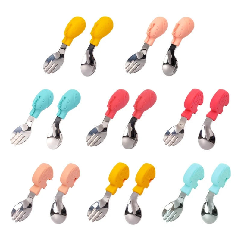 

2Pcs Toddler Fork and Spoon Set Baby Utensils Designed for Self Feeding Training